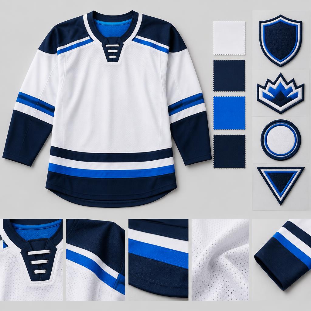 Custom hockey jersey proof with colour and crest samples